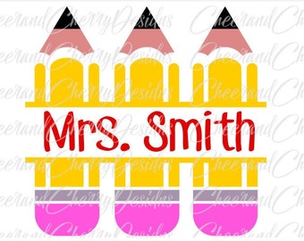 Split pencils monogram SVG, Pencil Svg, Teachers monogram svg, DIY Teacher gift svg, Pencil Silhouette file, Back to school svg for Cricut