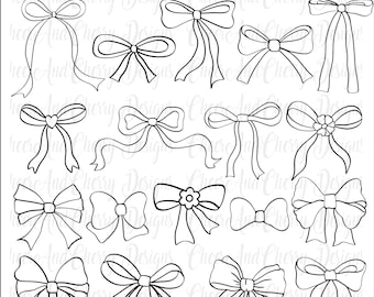 Coquette Bow SVG Bundle Ribbon Clipart Hand-Drawn Bridal Clipart Baby Shower Design Romantic Ribbons Graphic Elegant Illustration for Cricut