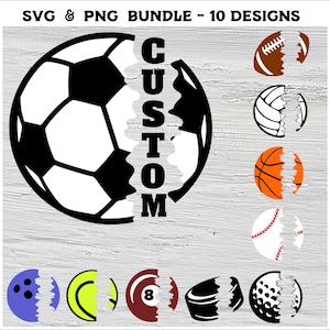 Sportball Monogramm-Bundle 10 Split-Bälle mit KOSTENLOSEM SCHRIFTART-Set Fußball Baseball Fußball BasketballVolleyball Golf Pool Tennis bowling