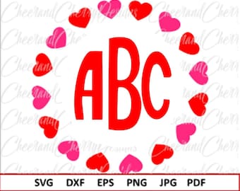 Heart monogram Svg Valentines day SVG for Silhouette Heart Svg files for Cricut Hearts monogram frame Svg for Valentine Svg for Shirt Dxf