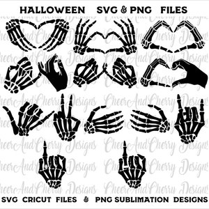 スケルトン ハンズ SVG PNG バンドル ハロウィーン SVG ステイ スプーキー SVG ピンキー プロミス SVG クリカット用 スケリー ロック ピース ホールディング ハンド カット ファイル カスタマイズ