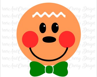 Gingerbread Face SVG, Bow Tie, Christmas Cricut Silhouette (Digital Files)