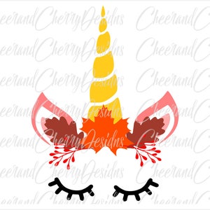 Unicorno autunnale SVG per Cricut e Silhouette, Sublimazione Unicorno caduta Svg, Unicorno viso in formato SVG, Unicorno con foglie autunnali, Halloween Unicorn Svg