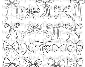 Bow SVG bundle - 18 Coquette bows PNG Hand drawn Ribbon Clipart Girly Svg Soft girl Aesthetic Wedding  Cut File Cricut Vintage line art
