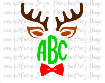 Reindeer Monogram Svg Christmas Monogram for boys Vinyl Christmas SVG files Silhouette Reindeer with Bow Tie SVG Cricut Reindeer SVG Antlers