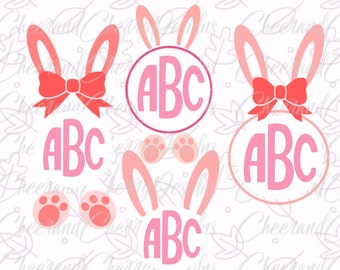 Easter Bunny SVG, Baby Firs Easter SVG, Bunny Monogram SVG Bundle, Bunny Ears Svg Dxf Rabbit Clipart  Png Easter Silhouette Cricut Cut File