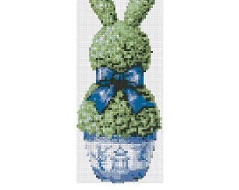 Easter Bunny Topiary Needlepoint Pattern – Preppy Garden Cross Stitch Chart (PDF Download)