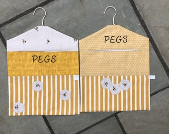 Bumble bee peg bags. Cotton fully lined peg bags. Each is one of a kind.