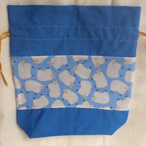 Sheep Print Knitting Project Bag, Blue Cotton Drawstring