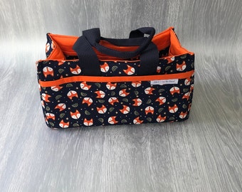 Fun fox print luxury craft bag. Knitting bag, crocheters bag, project bag.