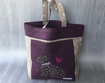 Canvas dog design tote bag. Made using free motion appliqué design. Hand made in the UK.