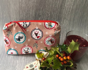 Weihnachtshunde Reißverschlusstasche. Kosmetik, Toilettenartikel, Stifte etc. Medium von 3 Größen.