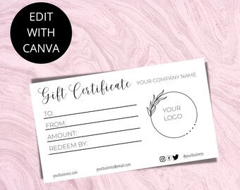 Modèle de chèque-cadeau Canva, billet imprimable, carte-cadeau modifiable, téléchargement immédiat