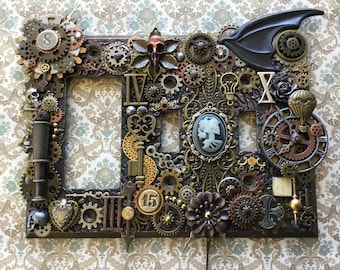 Steampunk Light Switch Plate, Decorative Switch Cover, Handcrafted