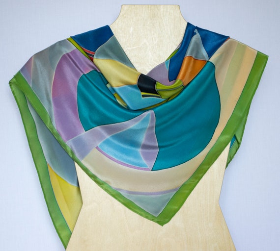 Silk Hand painted Square Scarf Art to wear Exclusive One of a kind Gift for her Multicolor