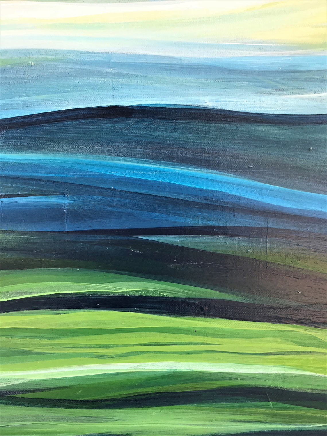 Blue abstract painting/Landscape art/Dreamy blue artwork/ Etsy