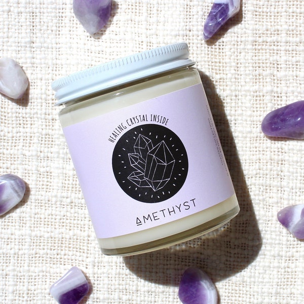AMETHYST crystal candle / healing soy wax candle / lavender scent / spiritual gift / handmade candle