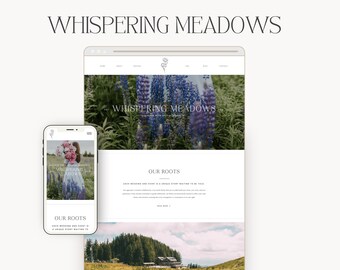 Modello di sito web Whispering Meadows Showit per fioristi di matrimoni ed eventi, allevamenti di fiori e negozi di fiori