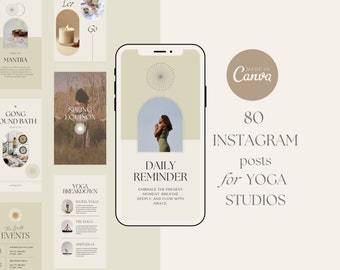 Social Media Templates for Yoga Studios, Yoga Teachers, Meditation Studios, 80 Editable Canva Instagram Templates