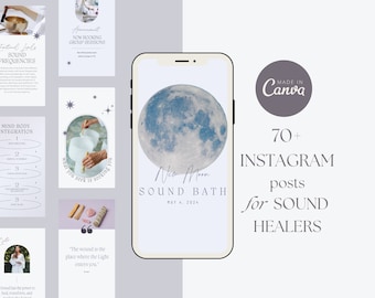 Social Media Template for Sound Healers, Singing Bowl Practitioners & Meditation Teachers 70+ Editable Canva Instagram Templates