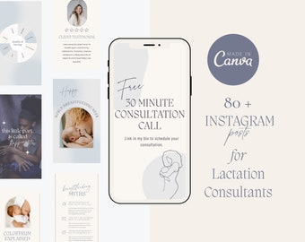 Social Media Templates for Lactation Consultants, Birth Workers, Midwives, 80+ Editable Canva Instagram Templates