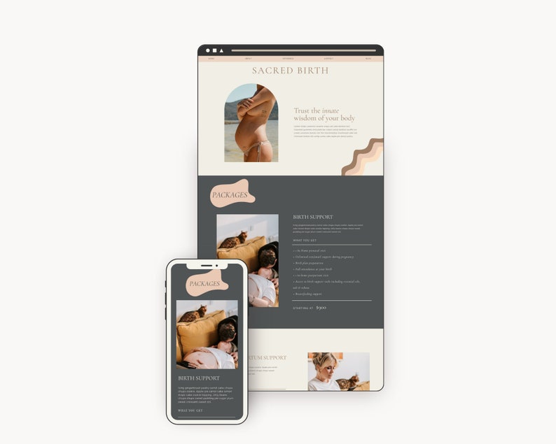 Doula Website Template, Boho Showit Template for Birth Workers, Modern Wellness Website Template image 4