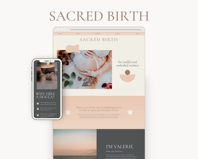 Doula Website Template, Boho Showit Template for Birth Workers, Modern Wellness Website Template image 1