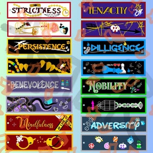 Può includere: Set di dieci segnalibri colorati con diverse parole e design. Ogni segnalibro presenta un'illustrazione unica e una parola legata alla crescita personale e allo sviluppo. Le parole includono: Strengezza, Tenacia, Persistenza, Diligenza, Benevolenza, Nobiltà, Mindfulness, Avversità.