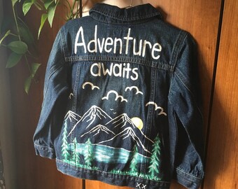 5T Hand Painted Jean Jacket, Kids Painted Denim Jacket, Gender Neutral Toddler Jacket