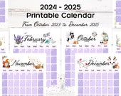 Printable Calendars 2024 2025| Monthly Planner Printable | Cute Calendars | Kids Calendar | 24 Month Printable Calendars | Portrait Calendar