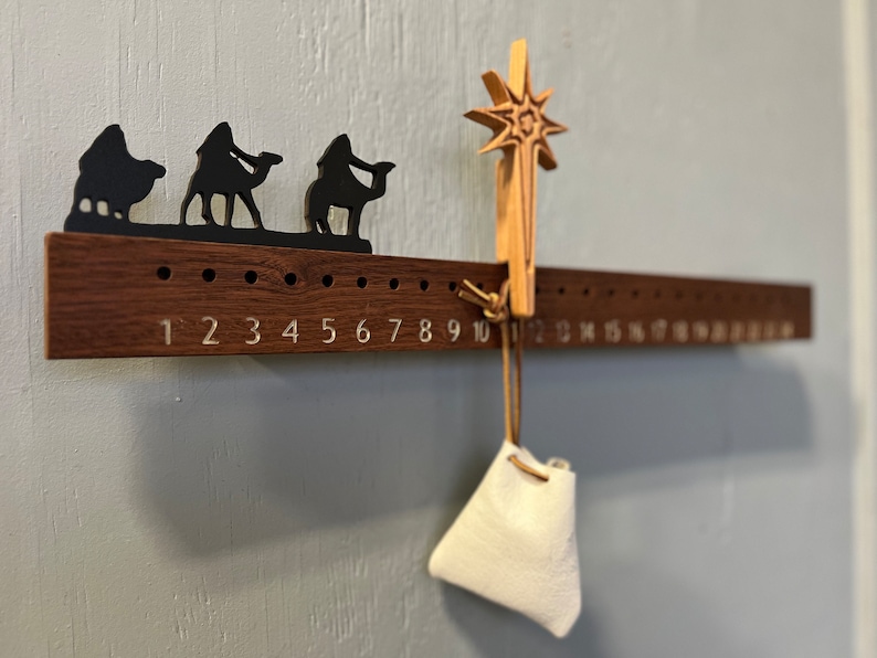 Minimalist Advent heirloom Calendar. Mahogany solid wood and leather pouch. image 3