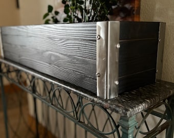 Customizable Planter garden box interior exterior wooden trough large plant. Shou Sugi ban and steel