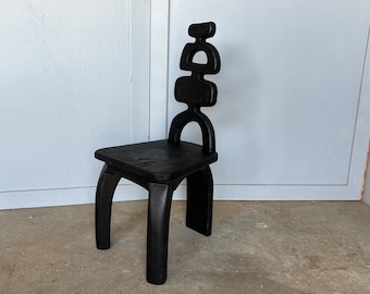 African sculptural wood stool, chair, modern chair, modern stool