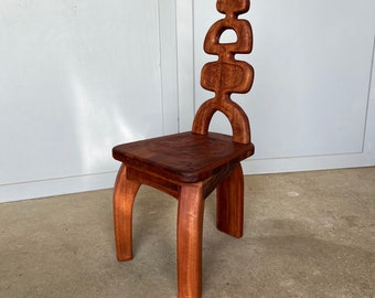 African japandi sculptural wood stool, mahogany chair, modern chair, modern stool