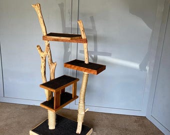 Live edge Cat tree tower cat condo, Wooden Cat Tree Cat Lover Gift Cat Furniture