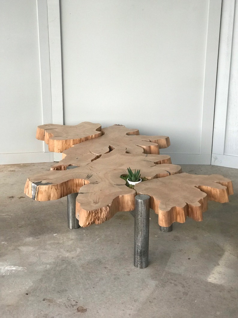 Live edge and steel coffee table image 9