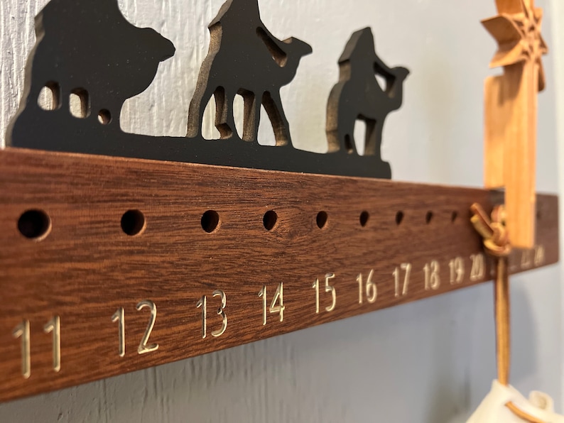 Minimalist Advent heirloom Calendar. Mahogany solid wood and leather pouch. image 5