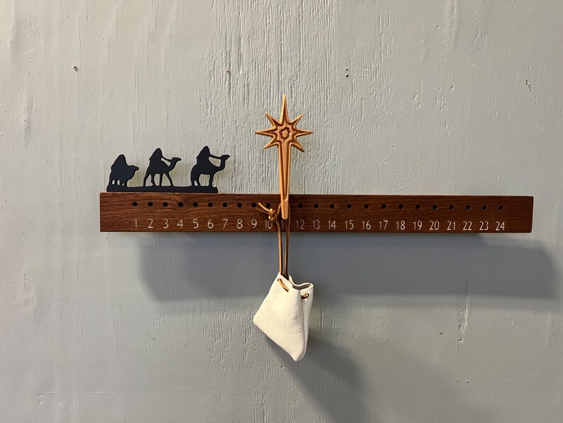 Minimalist Advent heirloom Calendar. Mahogany solid wood and leather pouch. image 9