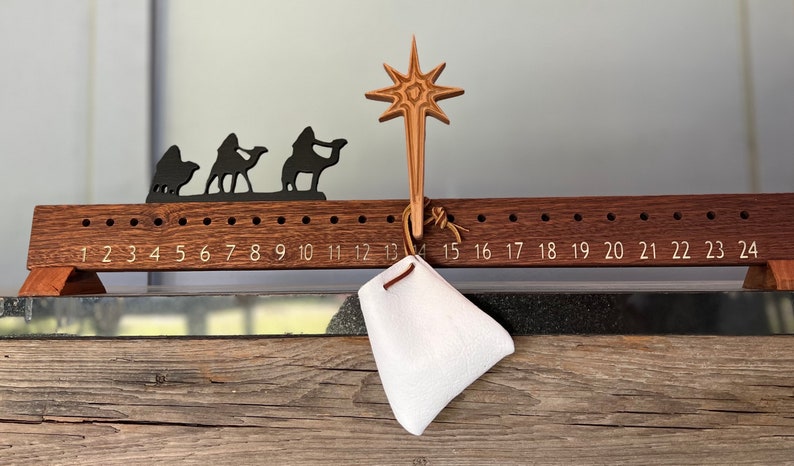 Minimalist Advent heirloom Calendar. Mahogany solid wood and leather pouch. image 10