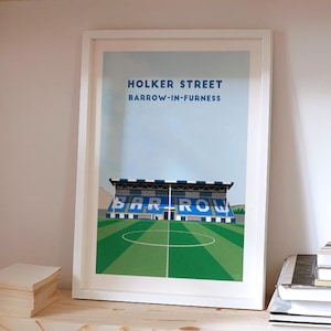 Barrow Holker Street Football Stadium Print - Contemporary Wall Art, Football Poster Gift, Wood Framed Option, Personalised Text Choice