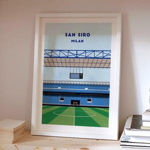 Inter San Siro Stadium Milan Football Print - Minimalist Italian Wall Art, Soccer Poster Gift, Wood Framed Option, Personalised Text Choice