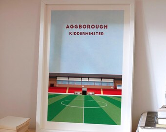 Kidderminster Harriers Aggborough Stadium Football Print - Unique Football Poster Art Gift, Wood Framed Option, Personalised Text Choice