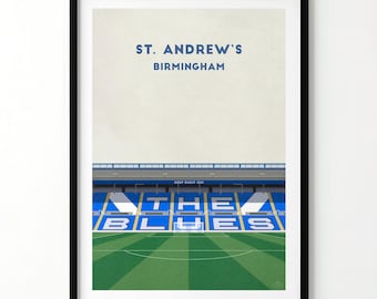 Birmingham City St. Andrew's Retro Print - Minimalist Football Stadium Poster (Personalised + Framed Option)