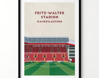 Kaiserslautern Stadium Retro Football Print - Fritz-Walter Stadion Minimalist Wall Art (Personalise + Frame Option)