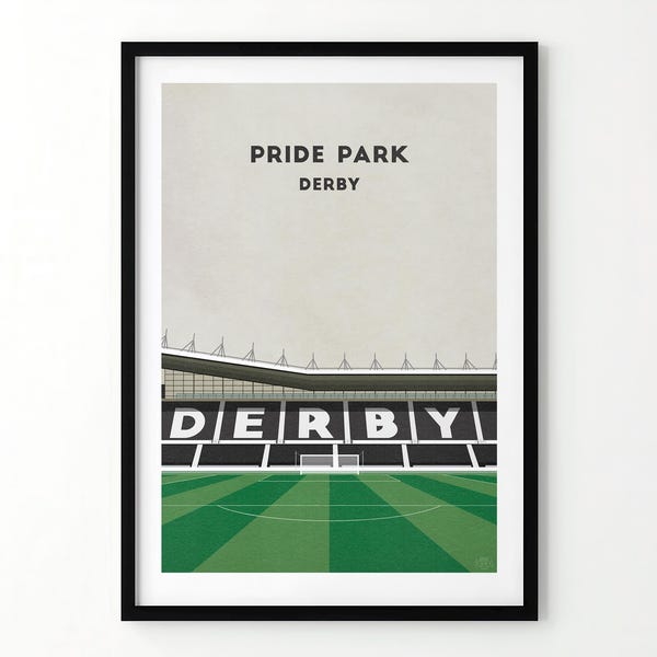 Derby County Retro Minimal Poster - Pride Park Football Stadium Art Print (Personalised + Frame Option)