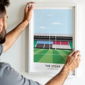 Poster artistico da rugby dell'Harlequin FC, stampa Twickenham Stoop A4 A3 A2 A1, regalo ricordo per gli appassionati di sport, grafica minimalista contemporanea