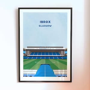 Rangers Ibrox Stadium Football Print - Glasgow Football Fan Poster Gift - Illustrated Soccer Ground Wall Art - Personalised Football Present