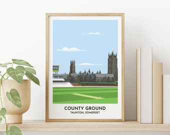 Somerset County Cricket Club Print, County Ground Taunton Contemporary Art Poster, Gift for Men Women Cricket Fan