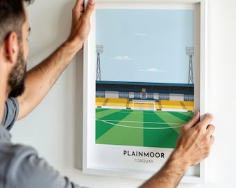 Torquay United Stadium Art Print, Plainmoor Football Ground Poster, Minimalistyczny projekt cyfrowy na ścianę, Prezenty dla niego, jej taty, przyjaciela Devona