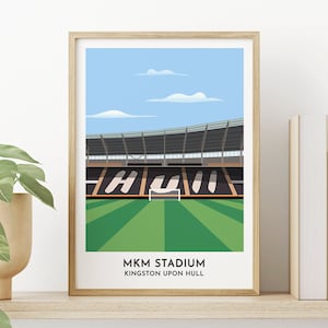 Impresión de regalo de fútbol de Hull City, obra de arte gráfica original del estadio MKM, póster ilustrado de Kingston upon Hull Yorkshire
